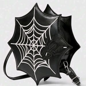Hot Topic Black and White Spider Web Crossbody Bag.
